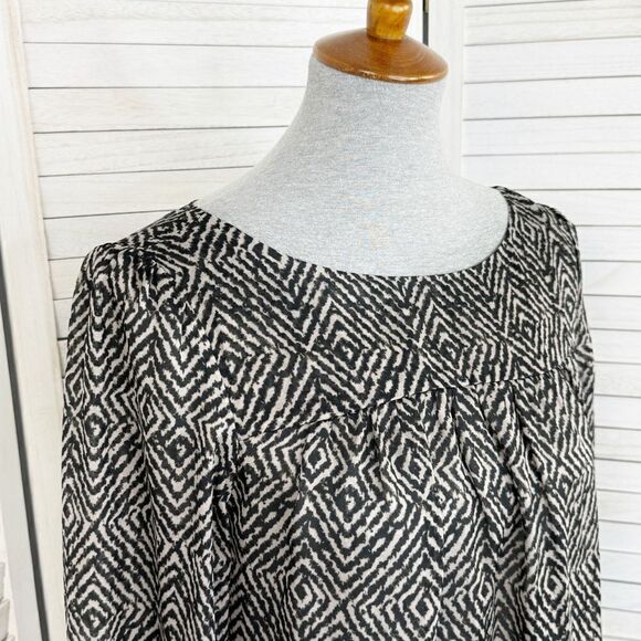 Ann Taylor Loft Printed Pullover Blouse Cream Black Medium Long Sleeve - Picture 5 of 12